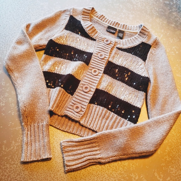 Daytrip Sequin Gray/ Black Stripe Cardi Sweater - Picture 1 of 3